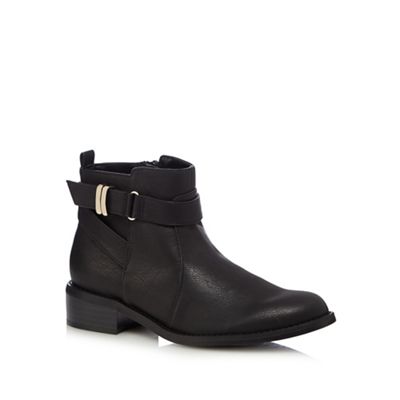 Black strapped wide fit ankle boots